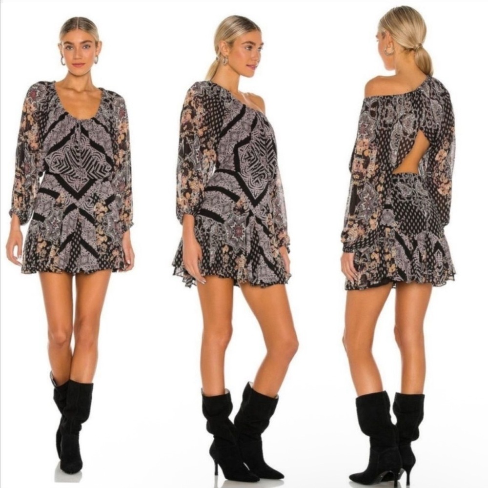 Free People Seven Wonders Mini Black and Cream Backless Dress